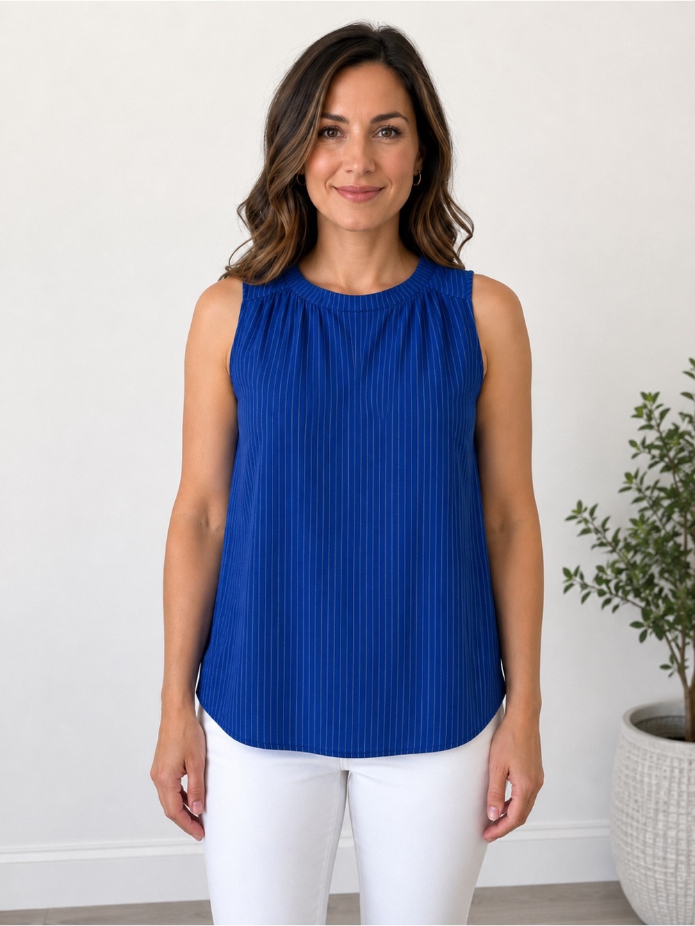 LOFT Outlet Royal Blue Tie Neck Blouse Medium
